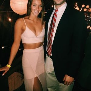 worn once pale pink two-piece semi-formal dress